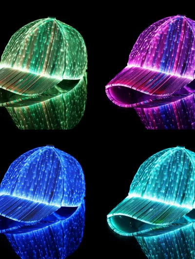 Women Men LED Baseball Cap Fiber Optic Luminous Hat Music Festival Xmas Halloween Hip Hop Black White Hat Holiday Performance
