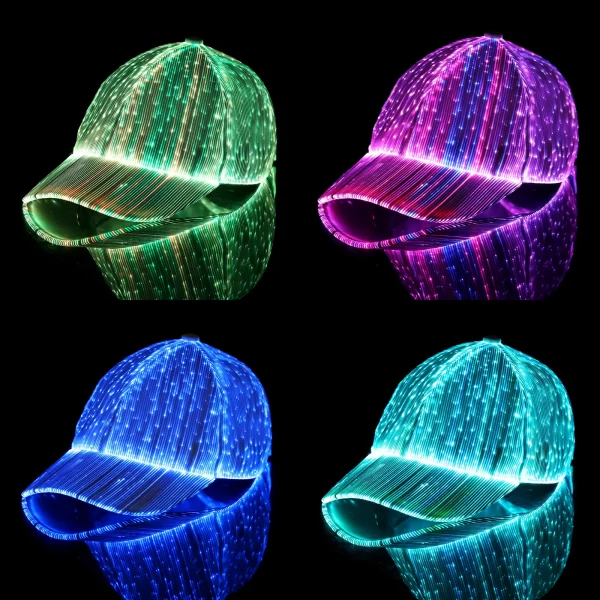 Women Men LED Baseball Cap Fiber Optic Luminous Hat Music Festival Xmas Halloween Hip Hop Black White Hat Holiday Performance