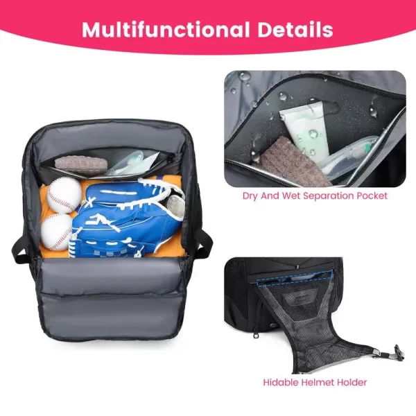 Baseball Softball Bag Backpack with Shoes Compartment Youth Bat Bags For Boys Waterproof Baseball & Softball Backpack Bat Bag - Image 2