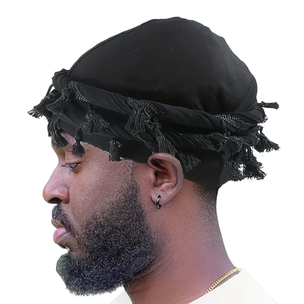 Vintage Twist Head Wraps Durag with Tassel Men's Hip Hop Pullover Hat Turban for Men Hair Wrap Twisted Tail Cap - Image 3