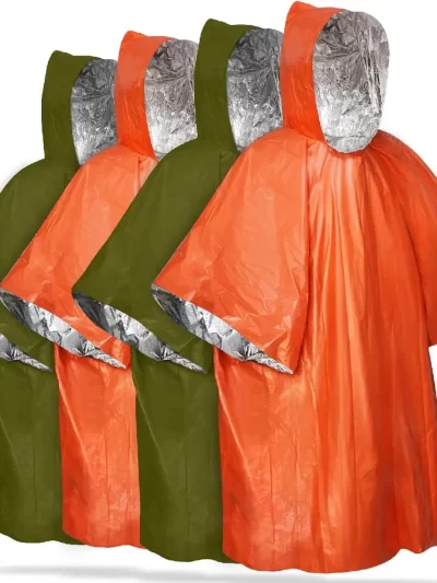 Emergency Rain Poncho With Hood Reusable Weather Resistant Raincoat For Men Women Camping Hiking Emergency Supplies Survival Kit