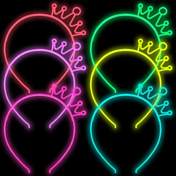 6pcs Fluorescent Hair Hoop Plastic Headband Glow In The Dark Party Supplies Photo Booth For Birthday Wedding Decor Baby Shower - Image 3