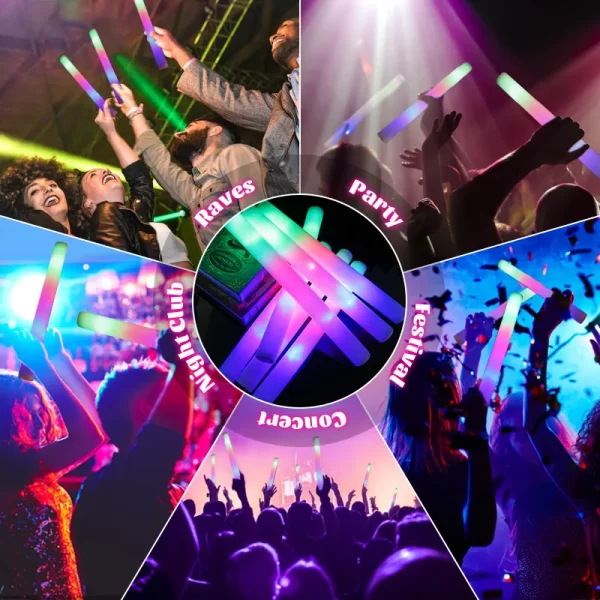 15/30Pcs LED Glow Sticks Bulk Colorful RGB Glow Foam Stick Cheer Tube Dark Light for Xmas Birthday Wedding Party Supplies - Image 3