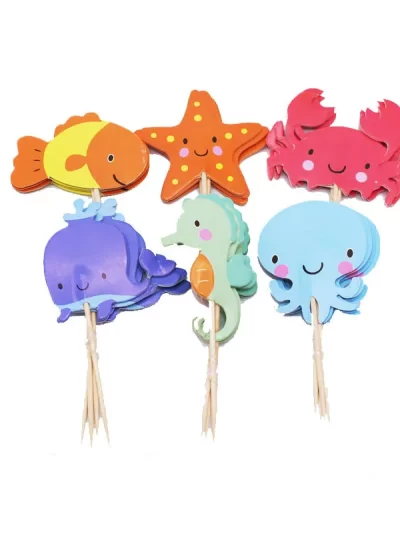 24pcs Ocean Animal Cupcake Toppers Under the Sea Birthday Party Cake Decorations Baby Shower Girls Mermaid Themed Party Supplies
