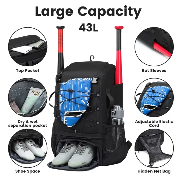 American Baseball Backpack Kits Softball Backpack Large Capacity Portable Multifunctional Sports Bag Travel Backpack - Image 3
