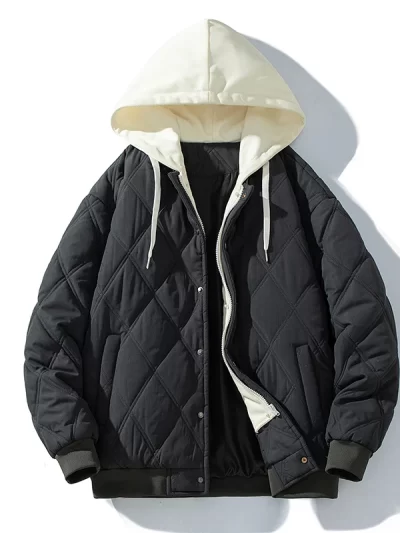 Winter Men Jacket Outdoor Hooded Zip-Up Baseball Jacket Parkas Vintage Windbreaker Men's Padded Coat Thickened Warm Streetwear