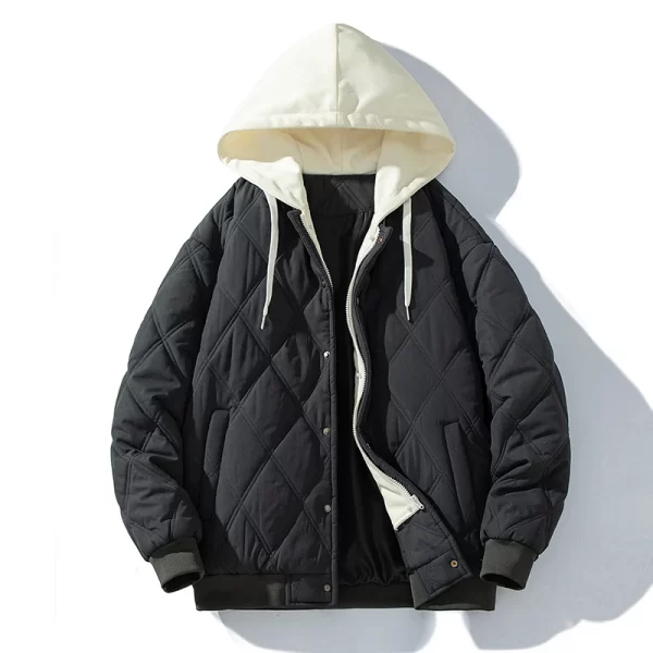 Winter Men Jacket Outdoor Hooded Zip-Up Baseball Jacket Parkas Vintage Windbreaker Men's Padded Coat Thickened Warm Streetwear