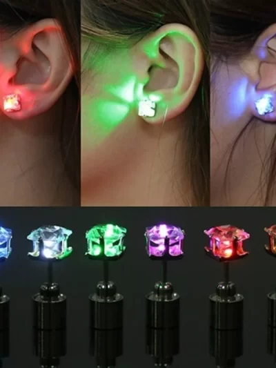 1 Pair Unique Boys Girls LED Light Christmas Gift Halloween Party Square Night Bling Studs Earring Led Party Music Festival Band