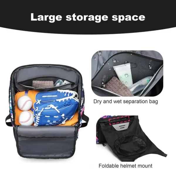Baseball Equipment Carry Bag Baseball Backpack with Durable Zipper Design Oxford Cloth Material Shoe Compartment for Sports - Image 2