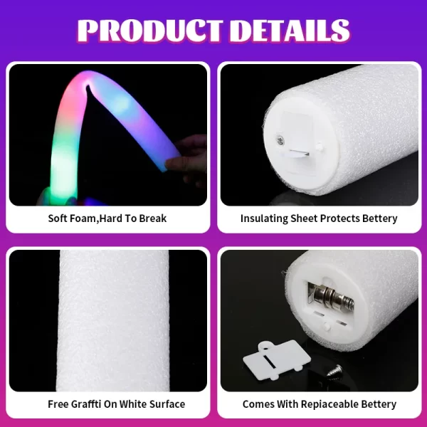 15/30Pcs LED Glow Sticks Bulk Colorful RGB Glow Foam Stick Cheer Tube Dark Light for Xmas Birthday Wedding Party Supplies - Image 5