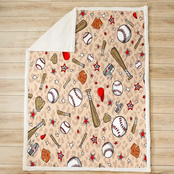 Kids Baseball Throw Blanket Cartoon Baseball Bat and Hat Bed Blanket for Boys Teens Girls Room Decor Brown Leopard - Image 2