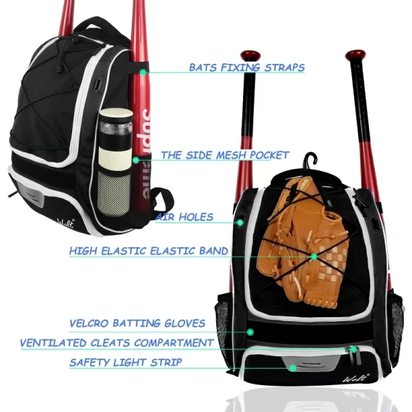 Baseball Softball Backpack with Shoes Compartment Outdoor Softball Bat Bag for Youth Adult Large Capacity Sports Shoulder Bag - Image 3