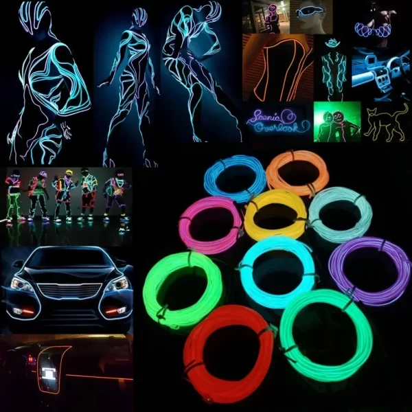 Glow EL Wire Cable LED Neon Christmas Dance Party DIY Costumes Clothing Luminous Car Light Decoration Clothes Ball Rave 1m/3m/5m - Image 3