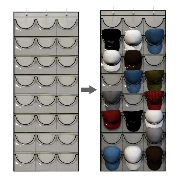 Baseball Hat Rack 24 Pockets Storage Bag Ballcap Display Holder  Wall Mount Hang Holder With Hooks Hat Organizer Over The Door