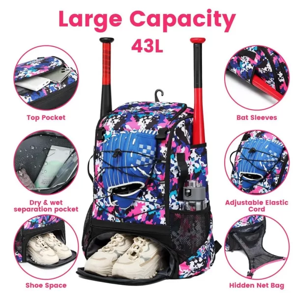 Baseball Softball Bag Backpack with Shoes Compartment Youth Bat Bags For Boys Waterproof Baseball & Softball Backpack Bat Bag - Image 7