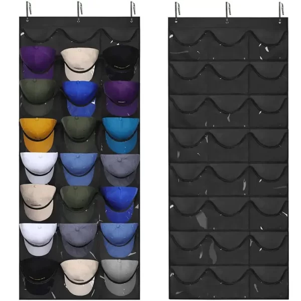 Baseball Hat Rack 24 Pockets Storage Bag Ballcap Display Holder  Wall Mount Hang Holder With Hooks Hat Organizer Over The Door - Image 3
