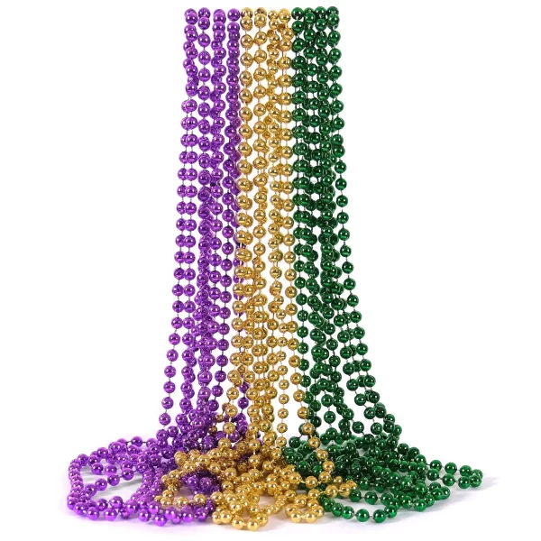 30pcs Mardi Gras Beads Multi Colors Round Beaded Necklaces Party Costume Toys Party Favor Metallic Colors in Gold, Green, Purple - Image 2