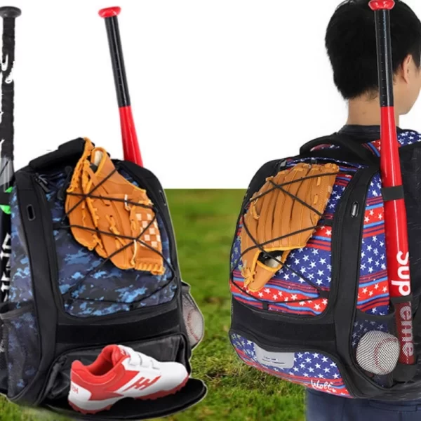 New Baseball Softball Bag Backpack with Shoes Compartment Youth Adult with Fence Hook Hold 2 Tee Ball Bats Batting Glove Gear - Image 2