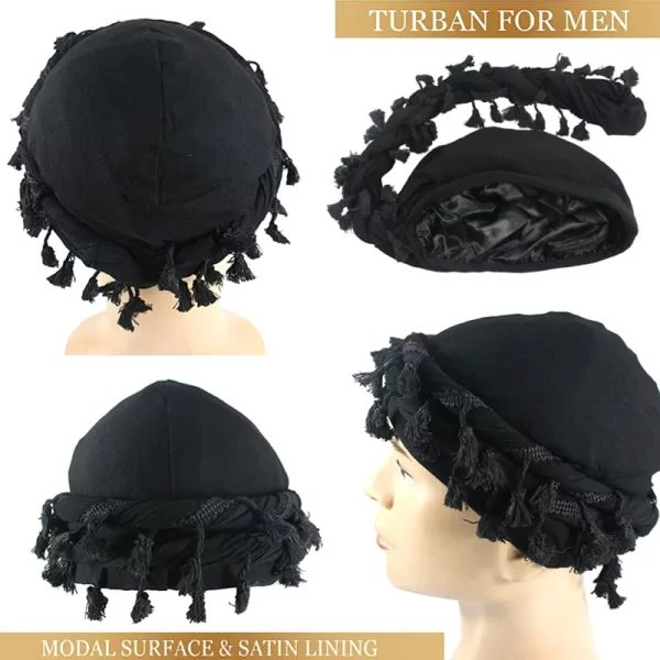 Vintage Twist Head Wraps Durag with Tassel Men's Hip Hop Pullover Hat Turban for Men Hair Wrap Twisted Tail Cap - Image 2
