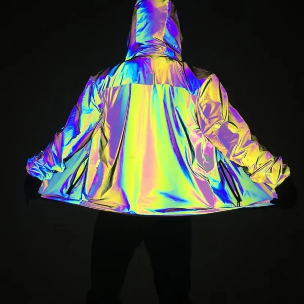 Unisex Holographic Men’s Geometric Rainbow Reflective Jacket Reflect Light Casual Coats Outfit - Image 2