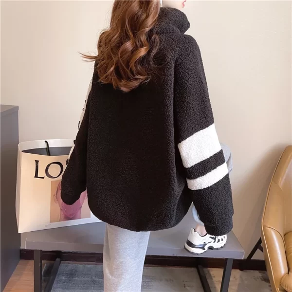 Vintage Lamb Wool Sweatshirt Women Embroidery Letter Hoodies Winter Warm Fleece Coat Women Fashion Oversized Baseball Streetwear - Image 6