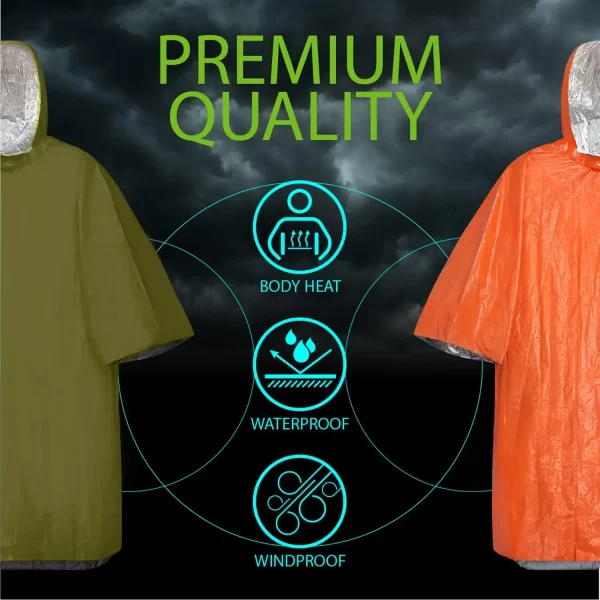 Emergency Rain Poncho With Hood Reusable Weather Resistant Raincoat For Men Women Camping Hiking Emergency Supplies Survival Kit - Image 3