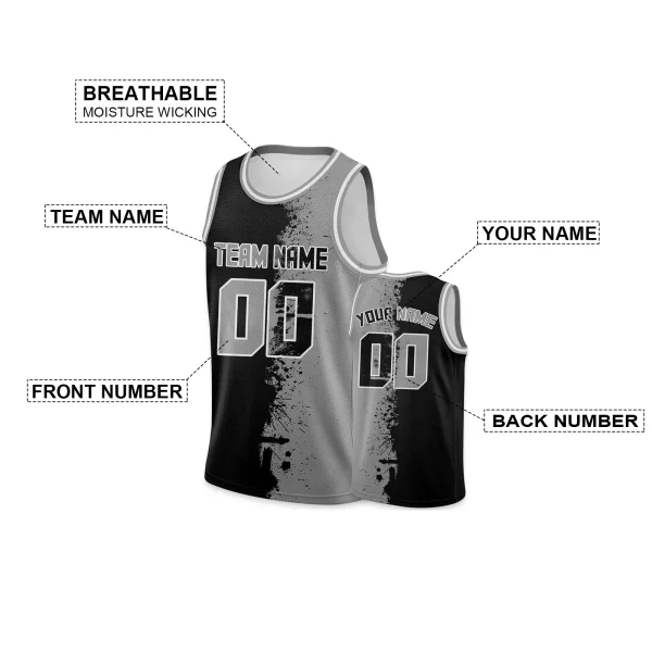 Men's Black Gray Custom Basketball Jersey - Image 4