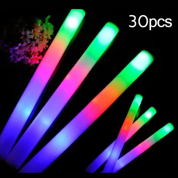 15/30Pcs LED Glow Sticks Bulk Colorful RGB Glow Foam Stick Cheer Tube Dark Light for Xmas Birthday Wedding Party Supplies - Image 7
