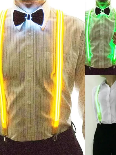 Light Up Men's Led Suspenders Bow Tie Perfect For Music Suspenders Illuminated Led Festival Costume Party