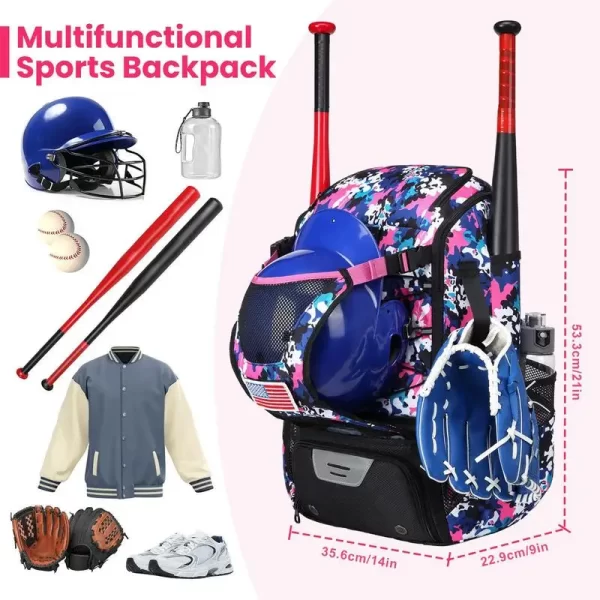 Baseball Softball Bag Backpack with Shoes Compartment Youth Bat Bags For Boys Waterproof Baseball & Softball Backpack Bat Bag - Image 6