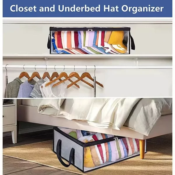 Large Capacity Baseball Cap Storage Box Space Saver Collapsible Cap Storage Bag Reusable Visible Window Closet Organizer Case - Image 2