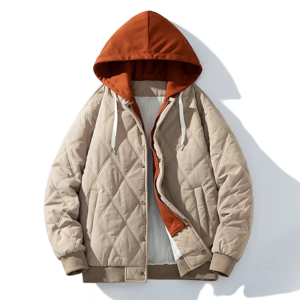 Winter Men Jacket Outdoor Hooded Zip-Up Baseball Jacket Parkas Vintage Windbreaker Men's Padded Coat Thickened Warm Streetwear - Image 3