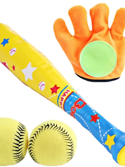 1 Set/4 Pcs ABS Baseball Kit Baseball for Kids Chindren Outdoor Ball Sports 1 Pc Bat, 1 Pc Hoop and Loop Glove, 2 Pcs Baseball