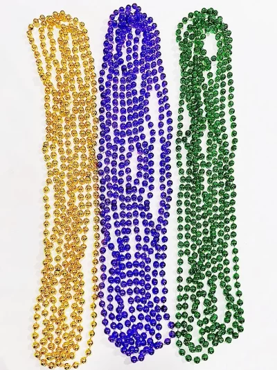 30pcs Mardi Gras Beads Multi Colors Round Beaded Necklaces Party Costume Toys Party Favor Metallic Colors in Gold, Green, Purple