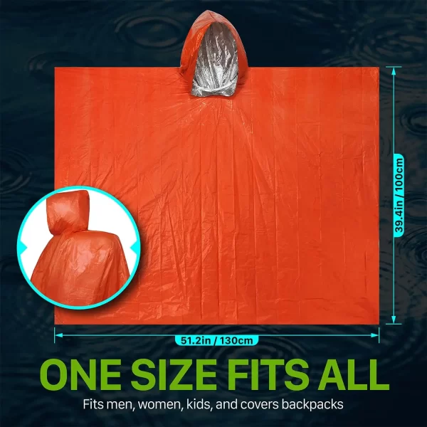 Emergency Rain Poncho With Hood Reusable Weather Resistant Raincoat For Men Women Camping Hiking Emergency Supplies Survival Kit - Image 6
