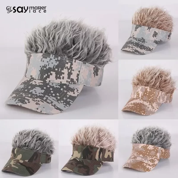 1PCS Camouflage Visor Baseball Cap With Spiked Hairs Wig Baseball Hat With Spiked Wig