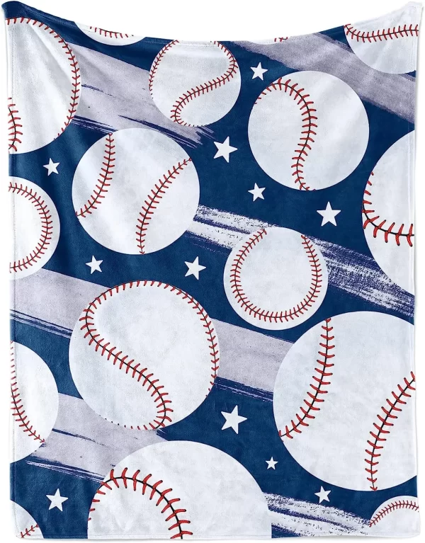 Baseball Throw Blanket Gifts for Boys, Blue Baseball Soft Cozy Plush Flannel Blanket for Kids Bedroom, 40 x 50 in