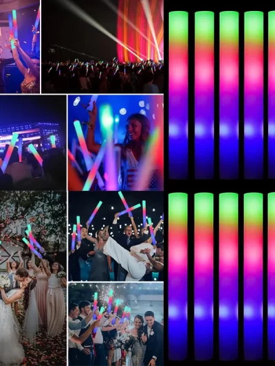 15/30Pcs LED Glow Sticks Bulk Colorful RGB Glow Foam Stick Cheer Tube Dark Light for Xmas Birthday Wedding Party Supplies