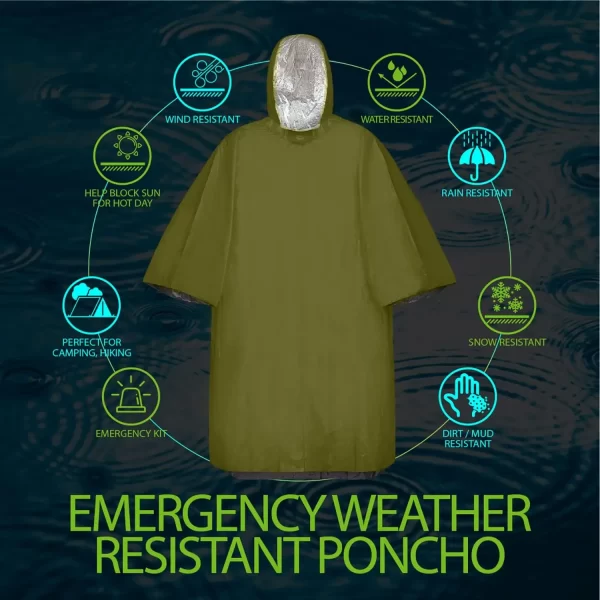 Emergency Rain Poncho With Hood Reusable Weather Resistant Raincoat For Men Women Camping Hiking Emergency Supplies Survival Kit - Image 4