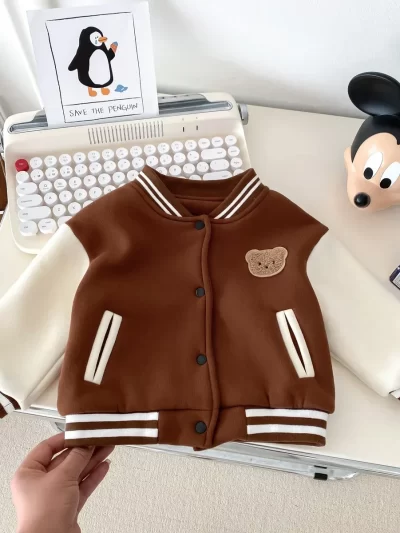 Children's Winter Fall Outfit with Plush Zip-Up Hoodie, Stunningly Cute Warm Baseball Jacket for Kids Baby Boys Girls 3M-3Y