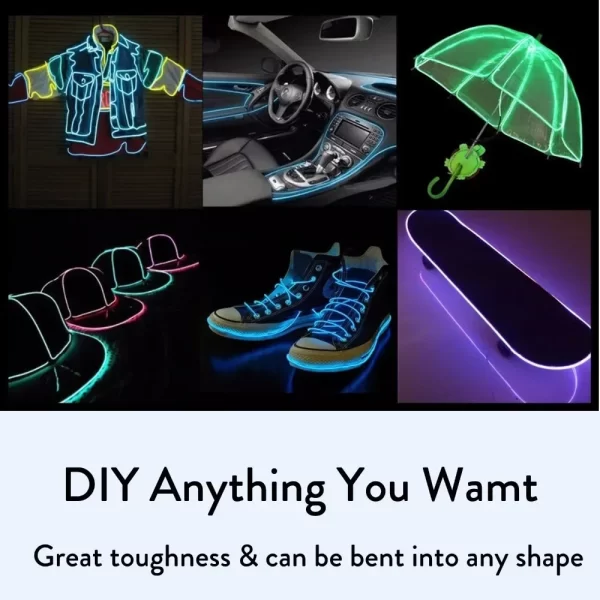 Glow EL Wire Cable LED Neon Christmas Dance Party DIY Costumes Clothing Luminous Car Light Decoration Clothes Ball Rave 1m/3m/5m - Image 2