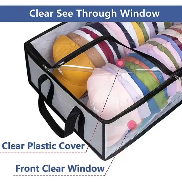 Large Capacity Baseball Cap Storage Box Space Saver Collapsible Cap Storage Bag Reusable Visible Window Closet Organizer Case - Image 6