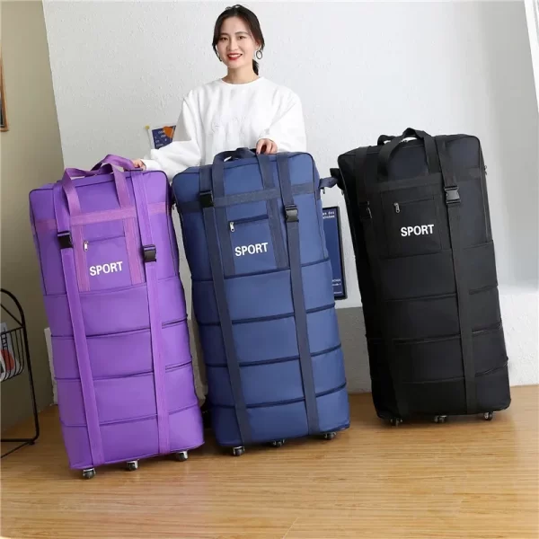 Waterproof Travel Bag Large-capacity Telescopic Airline Check-in Bag with Wheel Folding Luggage Storage Pack for Men and Women - Image 2