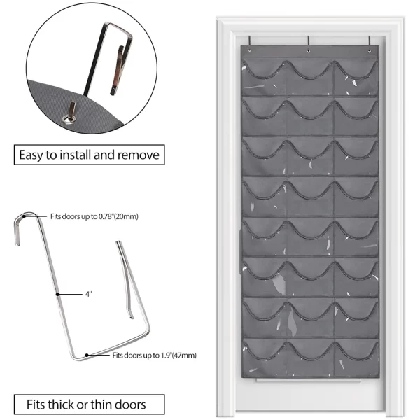 Hat Organizer Display for Baseball Caps Rack Hanging Wall Door Mounted Storage Bags with 3 Hooks Clear PVC Deep 18/24 Pockets - Image 2