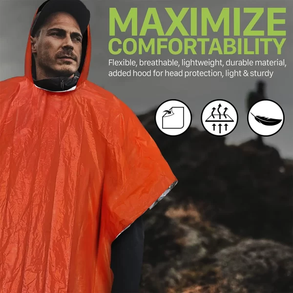 Emergency Rain Poncho With Hood Reusable Weather Resistant Raincoat For Men Women Camping Hiking Emergency Supplies Survival Kit - Image 2