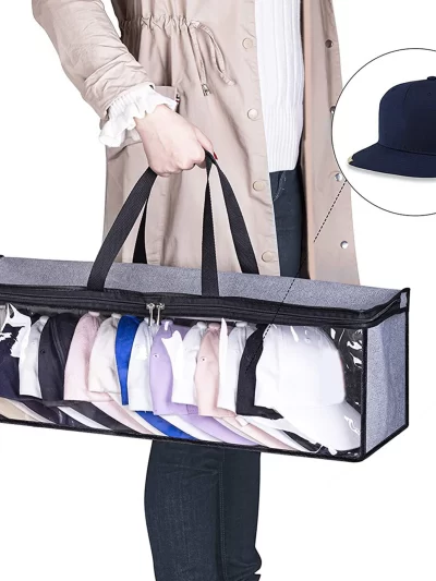 Hats Organizer with Carry Handles Transparent Hat Storage Wide Hat Storage Bag for Baseball Caps Holder Home Travel Adults Women