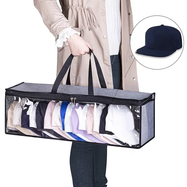 Hats Organizer with Carry Handles Transparent Hat Storage Wide Hat Storage Bag for Baseball Caps Holder Home Travel Adults Women