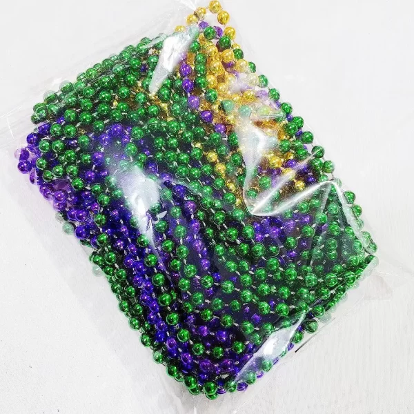 30pcs Mardi Gras Beads Multi Colors Round Beaded Necklaces Party Costume Toys Party Favor Metallic Colors in Gold, Green, Purple - Image 3