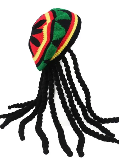 New Unisex Knitted Braid Hat Jamaican Bob Rasta Beanie Hats Hip Hop Cap Dreadlocks Wig Bob Marley Caribbean Fancy Dress Hat