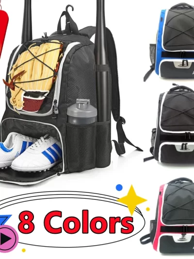 New Baseball Softball Bag Backpack with Shoes Compartment Youth Adult with Fence Hook Hold 2 Tee Ball Bats Batting Glove Gear